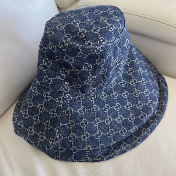 NWT GUCCI Wide Brim Hat Eco Size M Washed Denim Denim Blue 631958 - Picture 6 of 10